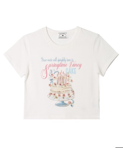 DIMANCHE(ディマンシュ)の「ディマンシュケーキ クロップTシャツ (ホワイト)(Tシャツ/カットソー・レディース・その他・ONE SIZE)」の1枚目の写真