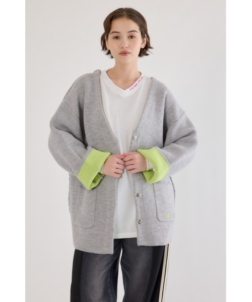 RODEO CROWNS WIDE BOWL（ロデオクラウンズワイドボウル）の「ダブルフェイスニットジャケット（カーディガン/ボレロ・レディース・チャコールグレー/グレー×ホワイト/オレンジ・FREE）」の2枚目の写真