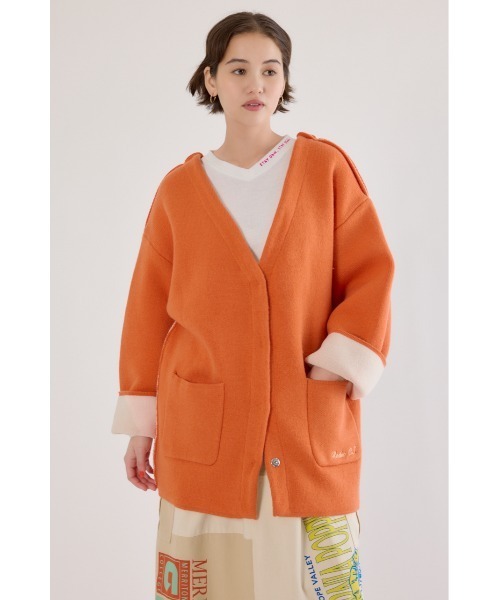 RODEO CROWNS WIDE BOWL（ロデオクラウンズワイドボウル）の「ダブルフェイスニットジャケット（カーディガン/ボレロ・レディース・チャコールグレー/グレー×ホワイト/オレンジ・FREE）」の3枚目の写真