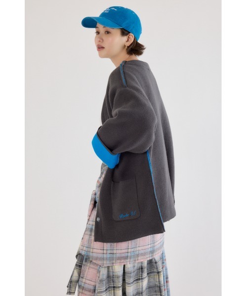 RODEO CROWNS WIDE BOWL（ロデオクラウンズワイドボウル）の「ダブルフェイスニットジャケット（カーディガン/ボレロ・レディース・チャコールグレー/グレー×ホワイト/オレンジ・FREE）」の10枚目の写真