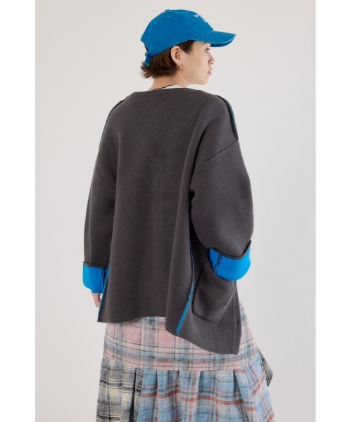 RODEO CROWNS WIDE BOWL（ロデオクラウンズワイドボウル）の「ダブルフェイスニットジャケット（カーディガン/ボレロ・レディース・チャコールグレー/グレー×ホワイト/オレンジ・FREE）」の11枚目の写真