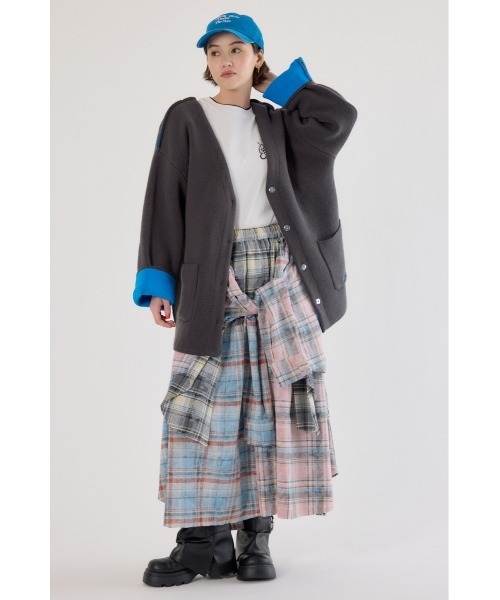 RODEO CROWNS WIDE BOWL（ロデオクラウンズワイドボウル）の「ダブルフェイスニットジャケット（カーディガン/ボレロ・レディース・チャコールグレー/グレー×ホワイト/オレンジ・FREE）」の12枚目の写真