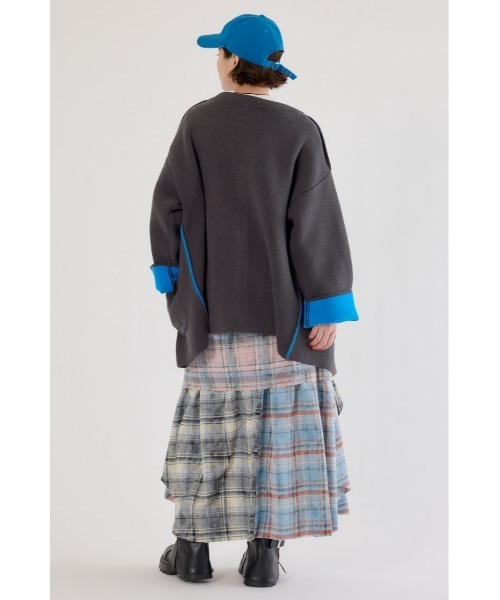 RODEO CROWNS WIDE BOWL（ロデオクラウンズワイドボウル）の「ダブルフェイスニットジャケット（カーディガン/ボレロ・レディース・チャコールグレー/グレー×ホワイト/オレンジ・FREE）」の13枚目の写真