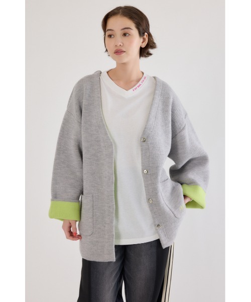 RODEO CROWNS WIDE BOWL（ロデオクラウンズワイドボウル）の「ダブルフェイスニットジャケット（カーディガン/ボレロ・レディース・チャコールグレー/グレー×ホワイト/オレンジ・FREE）」の14枚目の写真