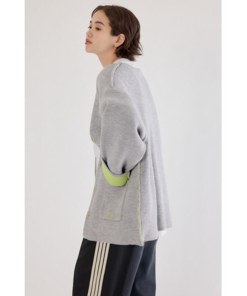 RODEO CROWNS WIDE BOWL（ロデオクラウンズワイドボウル）の「ダブルフェイスニットジャケット（カーディガン/ボレロ・レディース・チャコールグレー/グレー×ホワイト/オレンジ・FREE）」の15枚目の写真