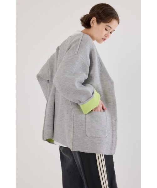 RODEO CROWNS WIDE BOWL（ロデオクラウンズワイドボウル）の「ダブルフェイスニットジャケット（カーディガン/ボレロ・レディース・チャコールグレー/グレー×ホワイト/オレンジ・FREE）」の16枚目の写真