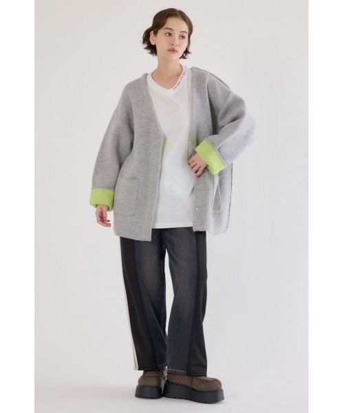 RODEO CROWNS WIDE BOWL（ロデオクラウンズワイドボウル）の「ダブルフェイスニットジャケット（カーディガン/ボレロ・レディース・チャコールグレー/グレー×ホワイト/オレンジ・FREE）」の17枚目の写真