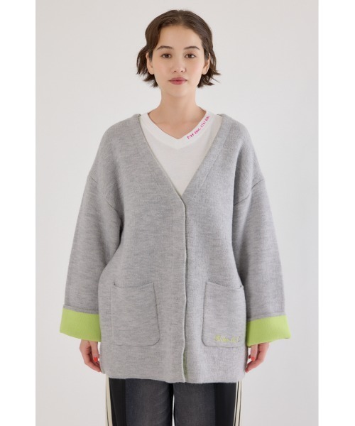 RODEO CROWNS WIDE BOWL（ロデオクラウンズワイドボウル）の「ダブルフェイスニットジャケット（カーディガン/ボレロ・レディース・チャコールグレー/グレー×ホワイト/オレンジ・FREE）」の19枚目の写真