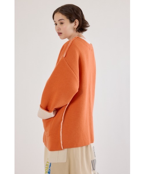 RODEO CROWNS WIDE BOWL（ロデオクラウンズワイドボウル）の「ダブルフェイスニットジャケット（カーディガン/ボレロ・レディース・チャコールグレー/グレー×ホワイト/オレンジ・FREE）」の5枚目の写真