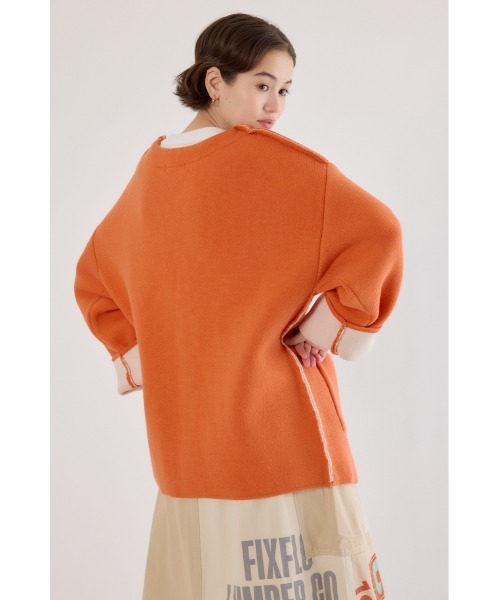 RODEO CROWNS WIDE BOWL（ロデオクラウンズワイドボウル）の「ダブルフェイスニットジャケット（カーディガン/ボレロ・レディース・チャコールグレー/グレー×ホワイト/オレンジ・FREE）」の6枚目の写真