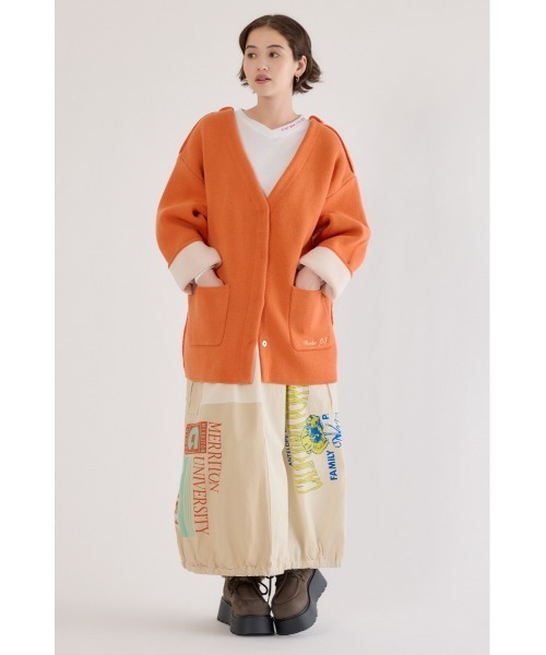 RODEO CROWNS WIDE BOWL（ロデオクラウンズワイドボウル）の「ダブルフェイスニットジャケット（カーディガン/ボレロ・レディース・チャコールグレー/グレー×ホワイト/オレンジ・FREE）」の7枚目の写真