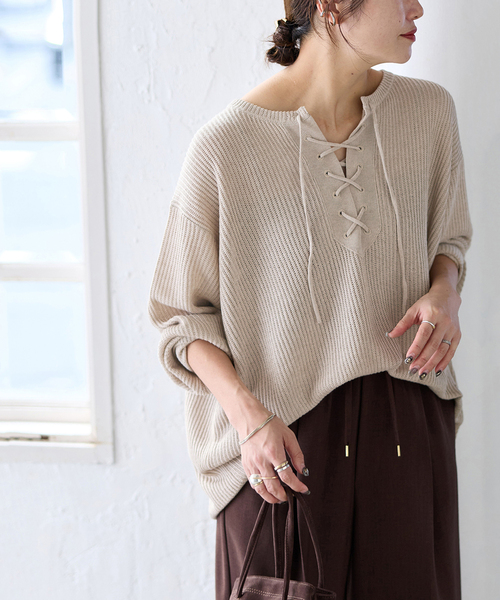 JOURNAL STANDARD(ジャーナルスタンダード)の「メッシュレースアップニット(ニット/セーター・レディース・ホワイト/ベージュ・FREE)」の16枚目の写真