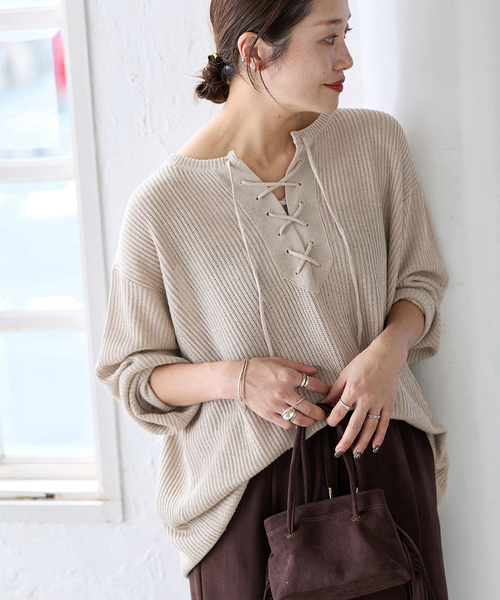 JOURNAL STANDARD(ジャーナルスタンダード)の「メッシュレースアップニット(ニット/セーター・レディース・ホワイト/ベージュ・FREE)」の17枚目の写真