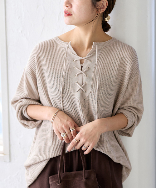 JOURNAL STANDARD(ジャーナルスタンダード)の「メッシュレースアップニット(ニット/セーター・レディース・ホワイト/ベージュ・FREE)」の18枚目の写真