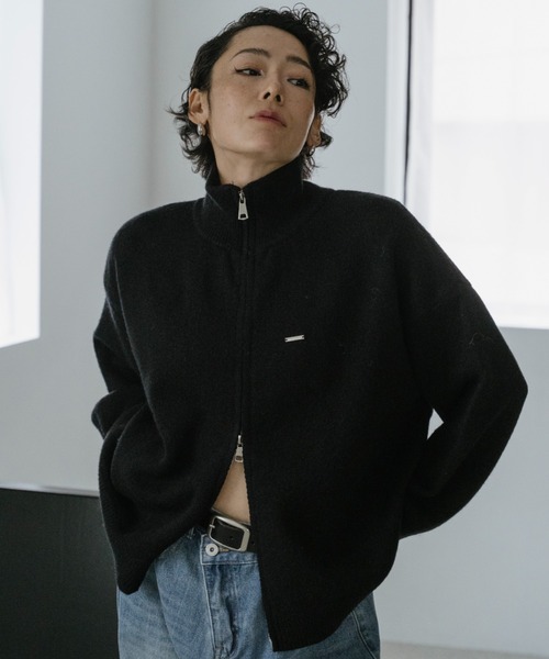 VION(ヴィオン)の「ダブルジップニットカーディガン / Double Zip Knit Cardigan(カーディガン/ボレロ・レディース・ブラック/ネイビー/イエロー・FREE)」の1枚目の写真