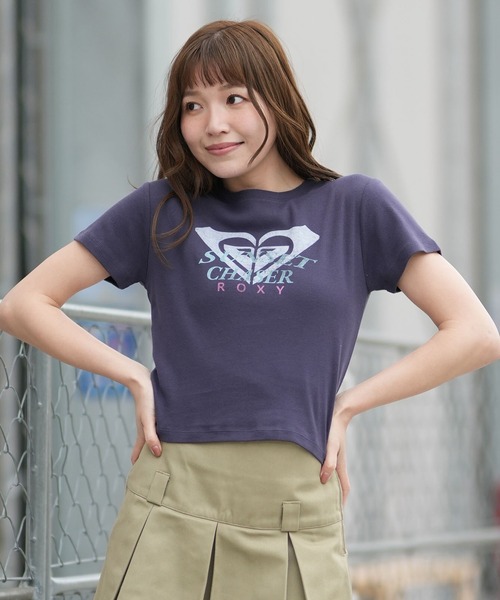 ROXY（ロキシー）の「ROXY/ロキシー 半袖 Tシャツ コンパクトT RST261644M（Tシャツ/カットソー・レディース・オレンジ/ネイビー/ホワイト・L/M）」の2枚目の写真