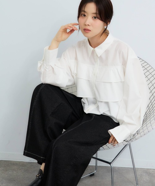 NOGLE（ノグル）の「【NOGLE/ノグル】ティアードフリルシャツ（シャツ/ブラウス・レディース・イエロー/ピンク/ホワイト/ブルー・FREE）」の2枚目の写真