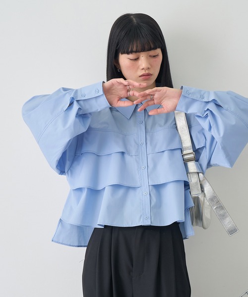 NOGLE（ノグル）の「【NOGLE/ノグル】ティアードフリルシャツ（シャツ/ブラウス・レディース・イエロー/ピンク/ホワイト/ブルー・FREE）」の3枚目の写真