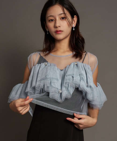 My shawty(マイシャウティー)の「drop bijou frill top(ドレス・レディース・ブルー/グレイッシュベージュ/ブラック・FREE)」の3枚目の写真