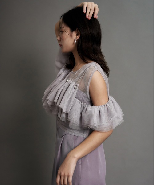 My shawty(マイシャウティー)の「drop bijou frill top(ドレス・レディース・ブルー/グレイッシュベージュ/ブラック・FREE)」の22枚目の写真
