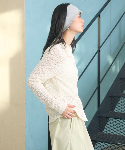 ELLEgirl(エルガール)の「花レースシャツ(シャツ/ブラウス・レディース・アイボリー/ブラック・FREE)」の9枚目の写真