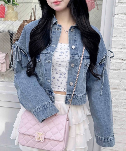 INGNI（イング）の「袖リボンクロップド丈Gジャン（デニムジャケット・レディース・ブルー系その他3/グレー/ブルー系その他・M）」の3枚目の写真