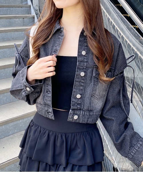 INGNI（イング）の「袖リボンクロップド丈Gジャン（デニムジャケット・レディース・ブルー系その他3/グレー/ブルー系その他・M）」の5枚目の写真