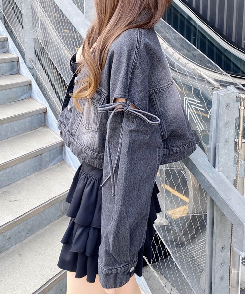 INGNI（イング）の「袖リボンクロップド丈Gジャン（デニムジャケット・レディース・ブルー系その他3/グレー/ブルー系その他・M）」の7枚目の写真