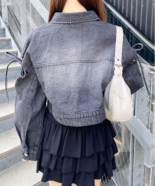 INGNI（イング）の「袖リボンクロップド丈Gジャン（デニムジャケット・レディース・ブルー系その他3/グレー/ブルー系その他・M）」の8枚目の写真