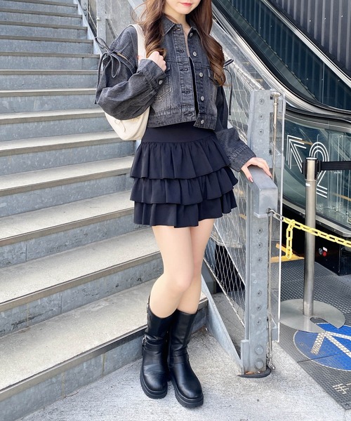 INGNI（イング）の「袖リボンクロップド丈Gジャン（デニムジャケット・レディース・ブルー系その他3/グレー/ブルー系その他・M）」の9枚目の写真