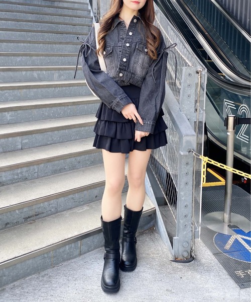 INGNI（イング）の「袖リボンクロップド丈Gジャン（デニムジャケット・レディース・ブルー系その他3/グレー/ブルー系その他・M）」の10枚目の写真