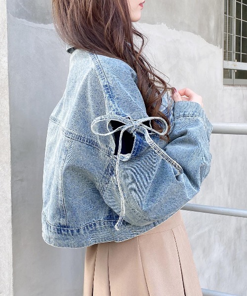 INGNI（イング）の「袖リボンクロップド丈Gジャン（デニムジャケット・レディース・ブルー系その他3/グレー/ブルー系その他・M）」の14枚目の写真