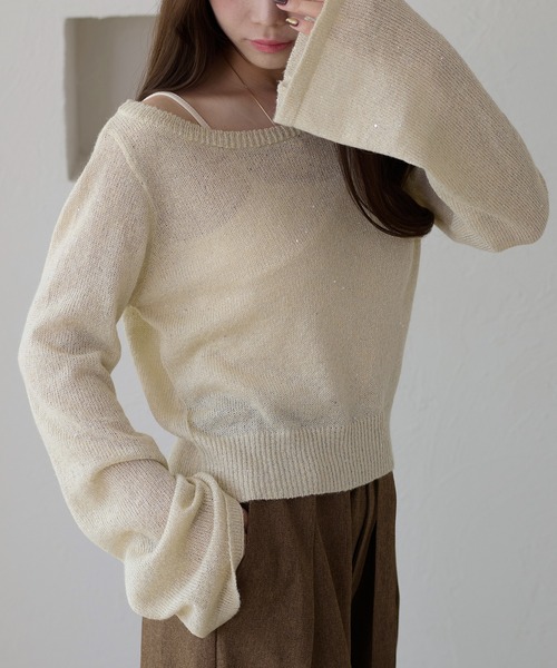 apres jour clair（アプレジュールクレア）の「【apres jour clair】スパンコールラメシアーニット（ニット/セーター・レディース・アイボリー/ピンクベージュ/ミント・フリー/X-LARGE）」の2枚目の写真