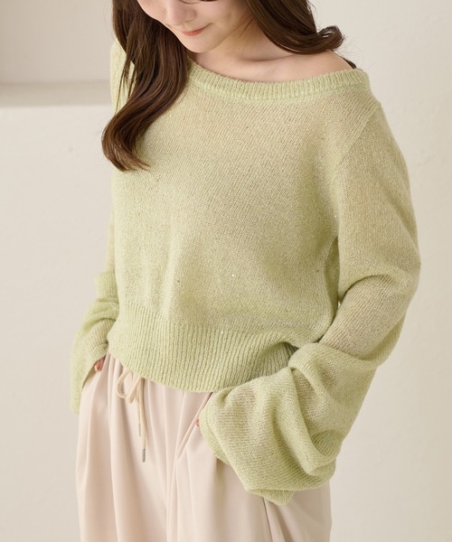 apres jour clair（アプレジュールクレア）の「【apres jour clair】スパンコールラメシアーニット（ニット/セーター・レディース・アイボリー/ピンクベージュ/ミント・フリー/X-LARGE）」の3枚目の写真