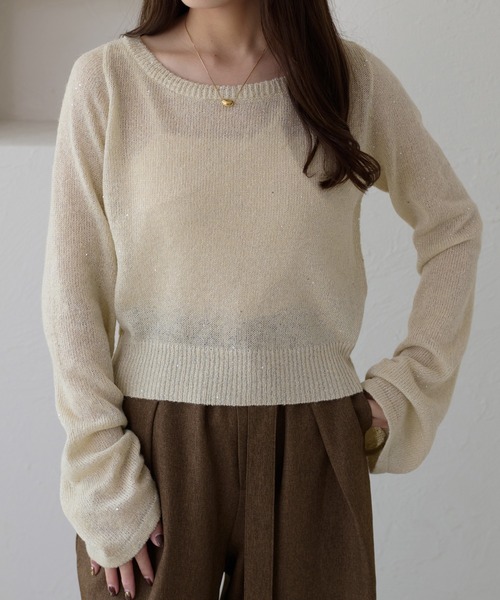 apres jour clair（アプレジュールクレア）の「【apres jour clair】スパンコールラメシアーニット（ニット/セーター・レディース・アイボリー/ピンクベージュ/ミント・フリー/X-LARGE）」の15枚目の写真