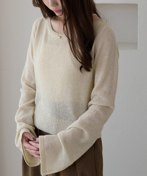 apres jour clair（アプレジュールクレア）の「【apres jour clair】スパンコールラメシアーニット（ニット/セーター・レディース・アイボリー/ピンクベージュ/ミント・フリー/X-LARGE）」の17枚目の写真