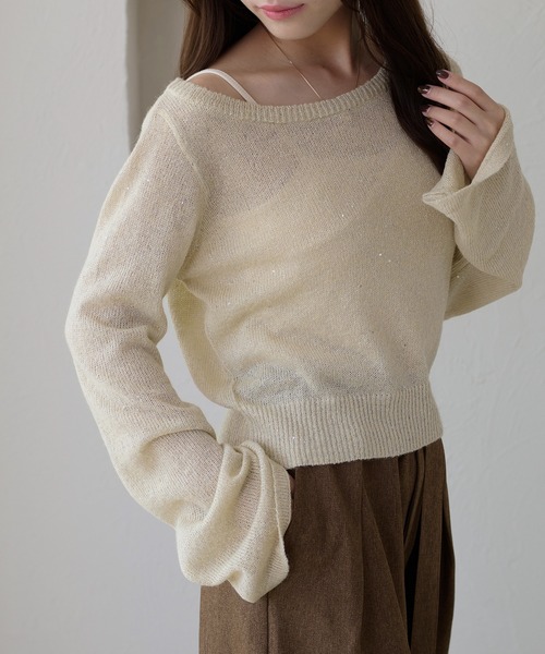 apres jour clair（アプレジュールクレア）の「【apres jour clair】スパンコールラメシアーニット（ニット/セーター・レディース・アイボリー/ピンクベージュ/ミント・フリー/X-LARGE）」の13枚目の写真