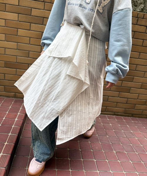 DOUBLE NAME（ダブルネーム）の「シャツレイヤードラップスカート（スカート・レディース・オフホワイト・FREE）」の5枚目の写真