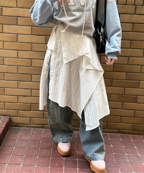 DOUBLE NAME（ダブルネーム）の「シャツレイヤードラップスカート（スカート・レディース・オフホワイト・FREE）」の3枚目の写真