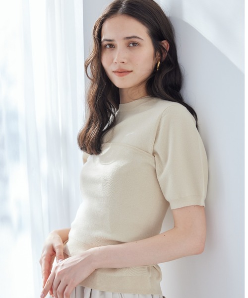 Mila Owen(ミラオーウェン)の「コットンブレンドニットチューブトップ(チューブトップ・レディース・ライトベージュ/チャコールグレー/ミント・F)」の1枚目の写真