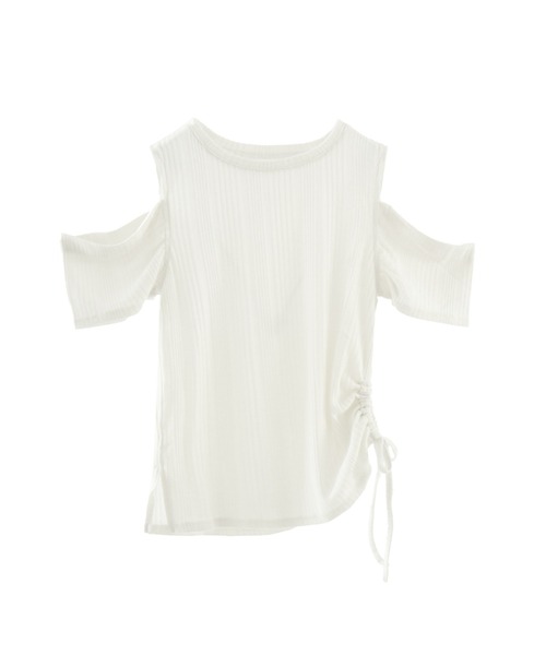 idem(イデム)の「open shoulder glitter tops / オープンショルダーグリッタートップス(Tシャツ/カットソー・レディース・アイボリー/ブラック・FREE)」の4枚目の写真