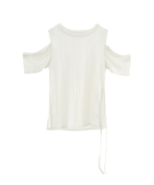 idem(イデム)の「open shoulder glitter tops / オープンショルダーグリッタートップス(Tシャツ/カットソー・レディース・アイボリー/ブラック・FREE)」の7枚目の写真