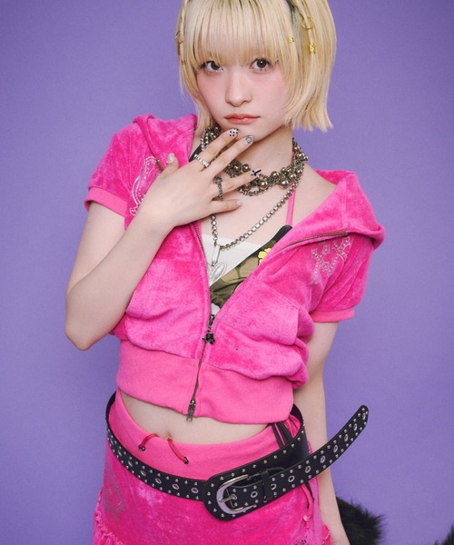 GALFY(ガルフィー)の「【GALFY】VIVI★GALパーカー / 【ガルフィー】猫耳ギャル半袖ジップパーカー(パーカー・レディース・ブラック/ピンク・ONE SIZE)」の13枚目の写真