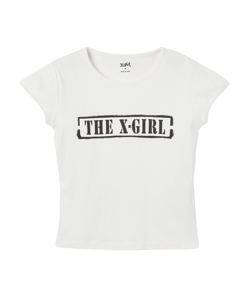 X-girl(エックスガール)の「STENCIL LOGO S/S BABY TEE(Tシャツ/カットソー・レディース・ホワイト/レッド/チャコール・S/M)」の2枚目の写真