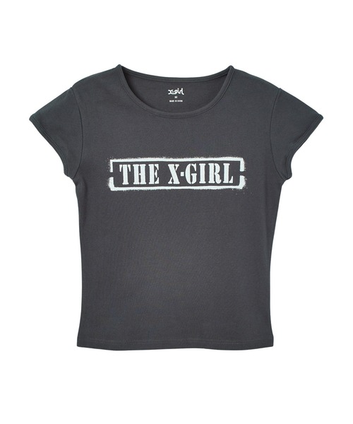 X-girl(エックスガール)の「STENCIL LOGO S/S BABY TEE(Tシャツ/カットソー・レディース・ホワイト/レッド/チャコール・S/M)」の3枚目の写真