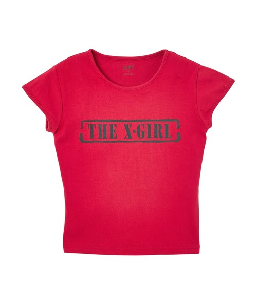X-girl(エックスガール)の「STENCIL LOGO S/S BABY TEE(Tシャツ/カットソー・レディース・ホワイト/レッド/チャコール・S/M)」の7枚目の写真