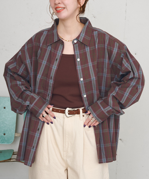 B.C STOCK(ベーセーストック)の「【ZOZO限定】ウォッシャブル / パターンシャツ(シャツ/ブラウス・レディース・ブラウン/ネイビー/イエロー・FREE)」の2枚目の写真