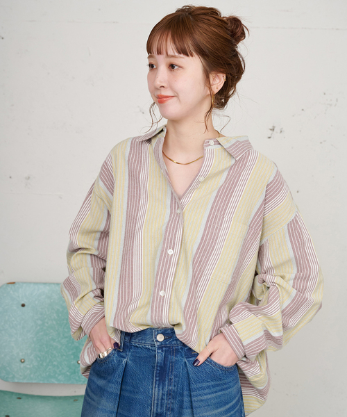 B.C STOCK(ベーセーストック)の「【ZOZO限定】ウォッシャブル / パターンシャツ(シャツ/ブラウス・レディース・ブラウン/ネイビー/イエロー・FREE)」の3枚目の写真