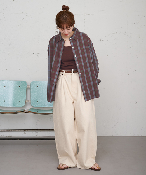 B.C STOCK(ベーセーストック)の「【ZOZO限定】ウォッシャブル / パターンシャツ(シャツ/ブラウス・レディース・ブラウン/ネイビー/イエロー・FREE)」の4枚目の写真