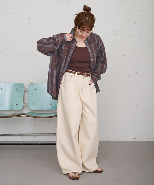 B.C STOCK(ベーセーストック)の「【ZOZO限定】ウォッシャブル / パターンシャツ(シャツ/ブラウス・レディース・ブラウン/ネイビー/イエロー・FREE)」の5枚目の写真